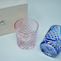 Kagami Crystal - A pair of Whisky Glasses, Edo Kiriko "Tasuki (sash)"