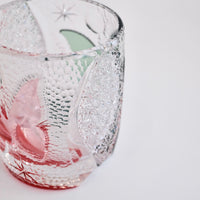 Edo Kiriko Whisky Glass Rock Glass "Butterfly" Green/Red by Junichi Nabetani, Master of traditional crafts