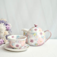 Seto Ware Flower Teapot and Tea cup with Saucer - Purple