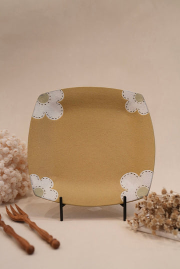 Kei Mitsumochi ミツ持啓 24cm Rectangle Plate - Yellow Flower KM21