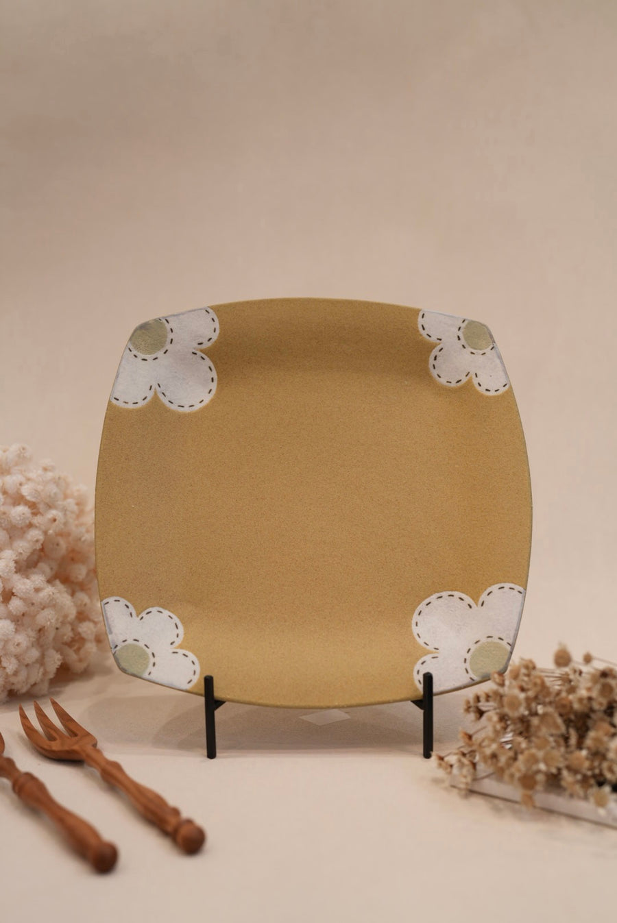 Kei Mitsumochi ミツ持啓 24cm Rectangle Plate - Yellow Flower KM21