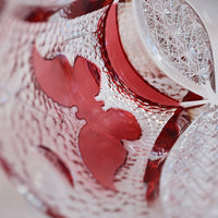 Edo Kiriko Whisky Glass Rock Glass "Buttfly with Flower" Green/Red by Junichi Nabetani, Master of traditional crafts