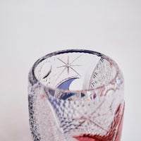 Edo Kiriko Whisky Glass Rock Glass "Butterfly" Purple/Red by Junichi Nabetani, Master of traditional crafts