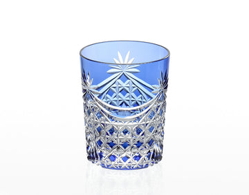 Kagami Crystal - Whiskey Glass, Edo Kiriko “Drape & Tetragonal Basket Weave” - Blue