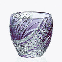 Kagami Crystal - Sake Glass, Edo Kiriko "Fish scales strip" Pruple