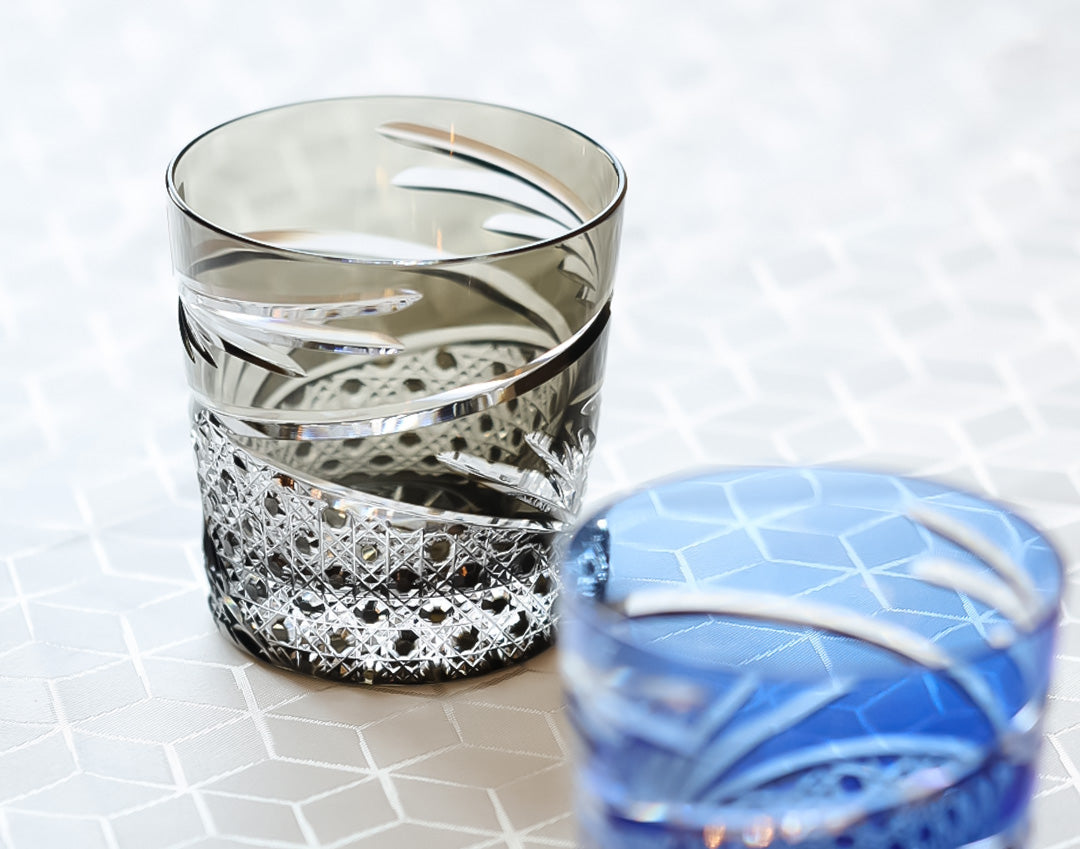 Kagami Crystal - Whiskey Glass, Edo Kiriko “Mai”- Black