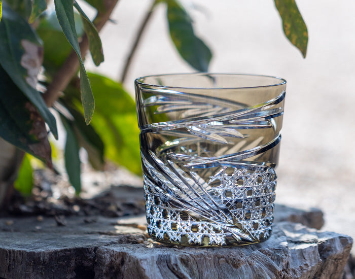 Kagami Crystal - Whiskey Glass, Edo Kiriko “Mai”- Black