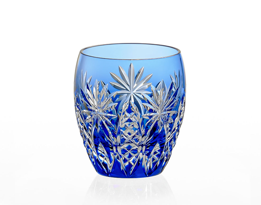 Kagami Crystal - Whiskey Glass, Edo Kiriko “Bamboo Fence & Star” - Blue