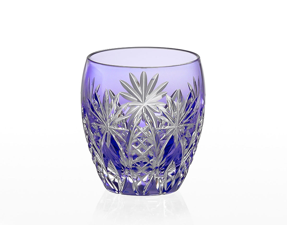 Kagami Crystal - Whiskey Glass, Edo Kiriko “Bamboo Fence & Star” - Purple