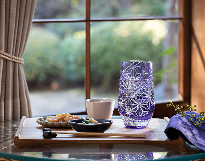 Kagami Crystal - Tumbler, Edo Kiriko “Asanoha” or “Hemp Leaves”