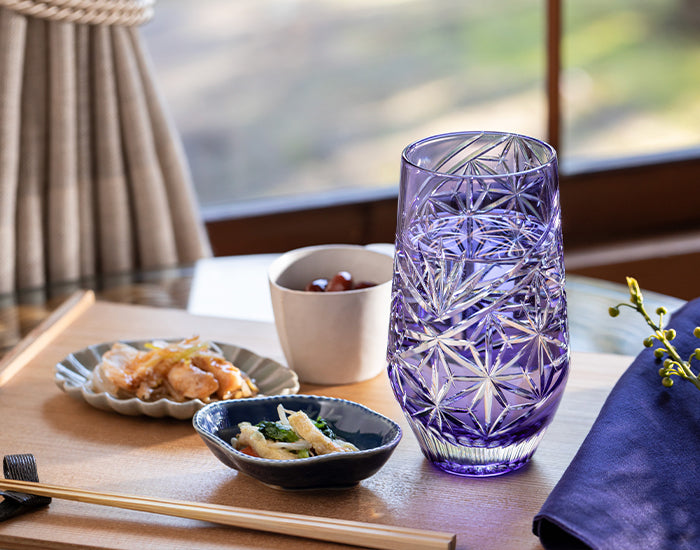 Kagami Crystal - Tumbler, Edo Kiriko “Asanoha” or “Hemp Leaves”