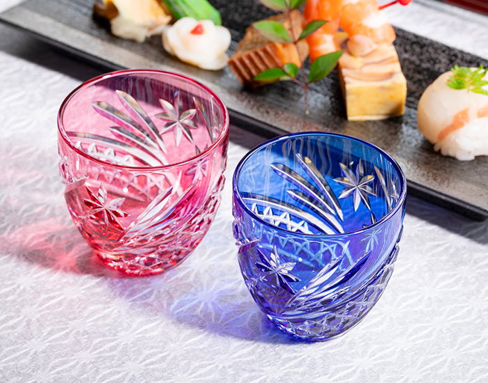 Kagami Crystal - A pair of Sake Glasses, Edo Kiriko “Seibo (starry sky)”