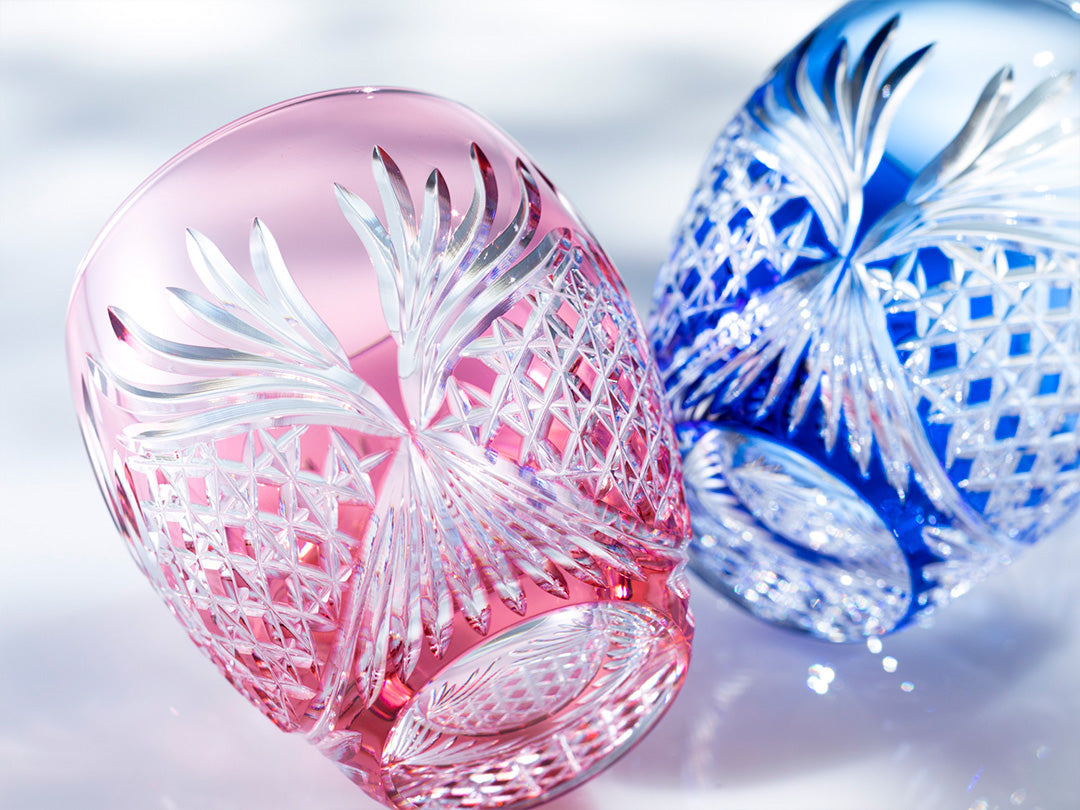 Kagami Crystal - A pair of Whisky Glasses, Edo Kiriko “Rokkaku (deer antlers)”