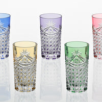 Kagami Crystal Set of 5 Tumblers Edo Kiriko “Drape & Tetragonal Basket Weave”