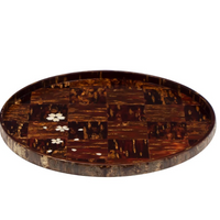 Yatsuyanagi Shell Inlay Sakura Round Tea Tray Checkered Pattern