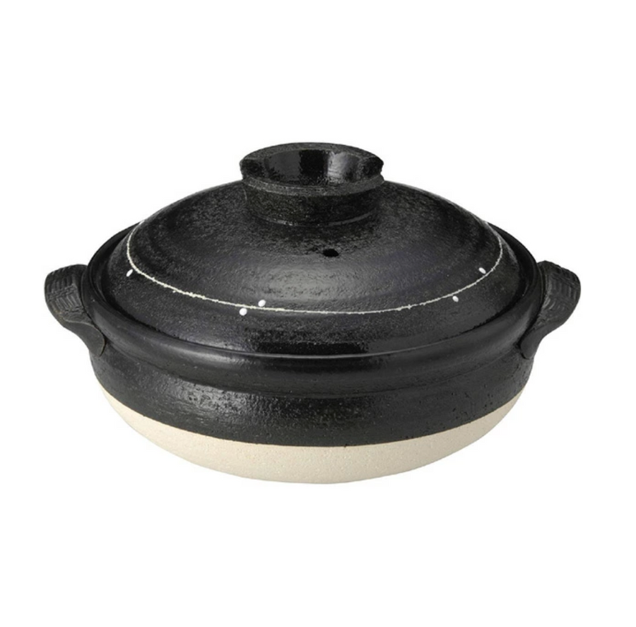 Banko ware Donabe Clay Pot Black Glaze Line Pattern Deep Pot