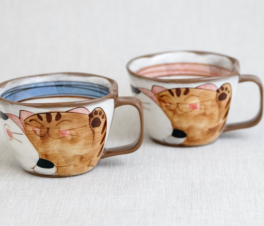 Hasami Arita ware Friendly Cat Large Mug Soup Mug