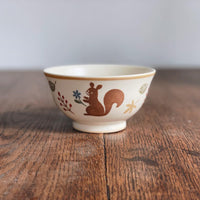 Buncho Pottery Squirrel w Daisy Rice Bowl - Blue