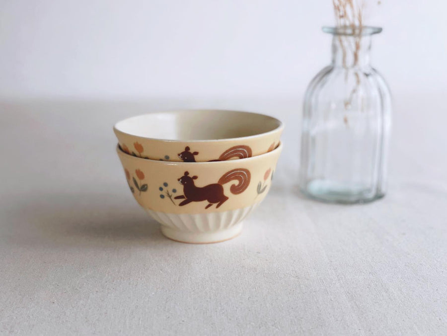 Buncho Pottery Squirrel and tulip bowl