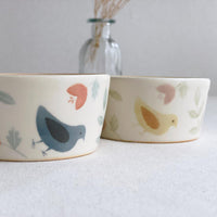 Buncho Pottery Bird and flower soup cup - Blue