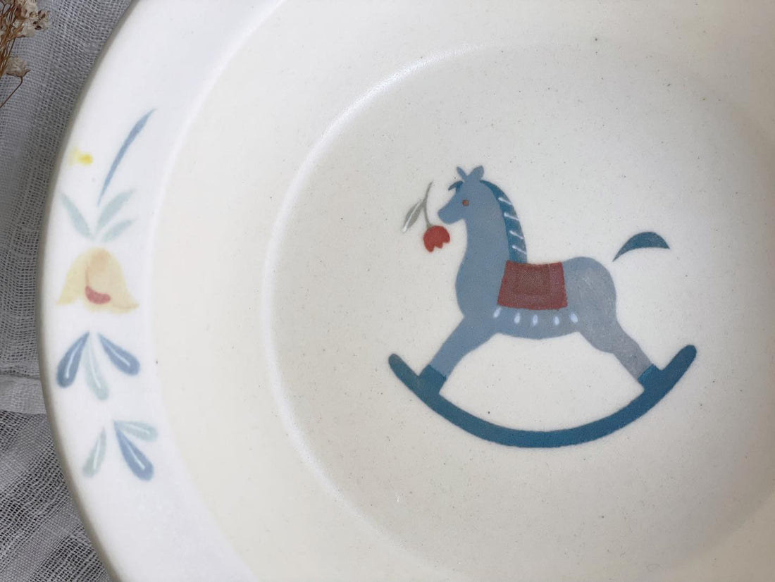 Buncho Pottery 6寸/Wooden horse parakeet deep plate