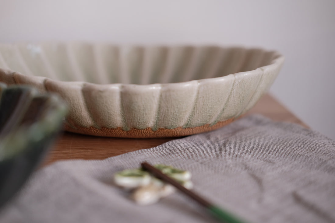 Japanese Chrysanthemum Shape Oval Serving Bowl