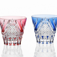 Kagami Crystal - A Pair of Sake Glasses, Edo Kiriko "Fuji"