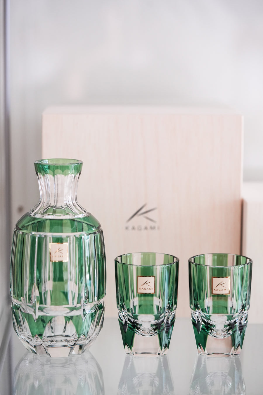 Kagami Crystal - A set of Sake Glasses, Edo Kiriko "Bamboo Stem Series"