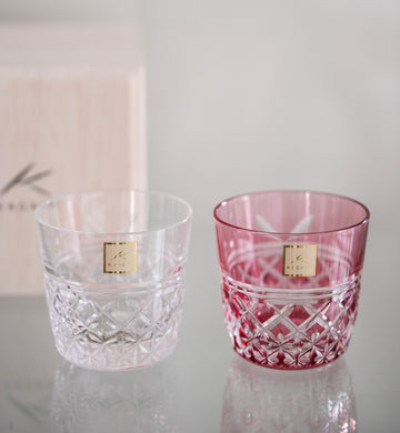 Kagami Crystal - A Pair of Sake Glasses, Edo Kiriko "Yui"