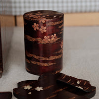 Yatsuyanagi Inlay Falling Sakura Akita Cherry Bark Work Tea Canister