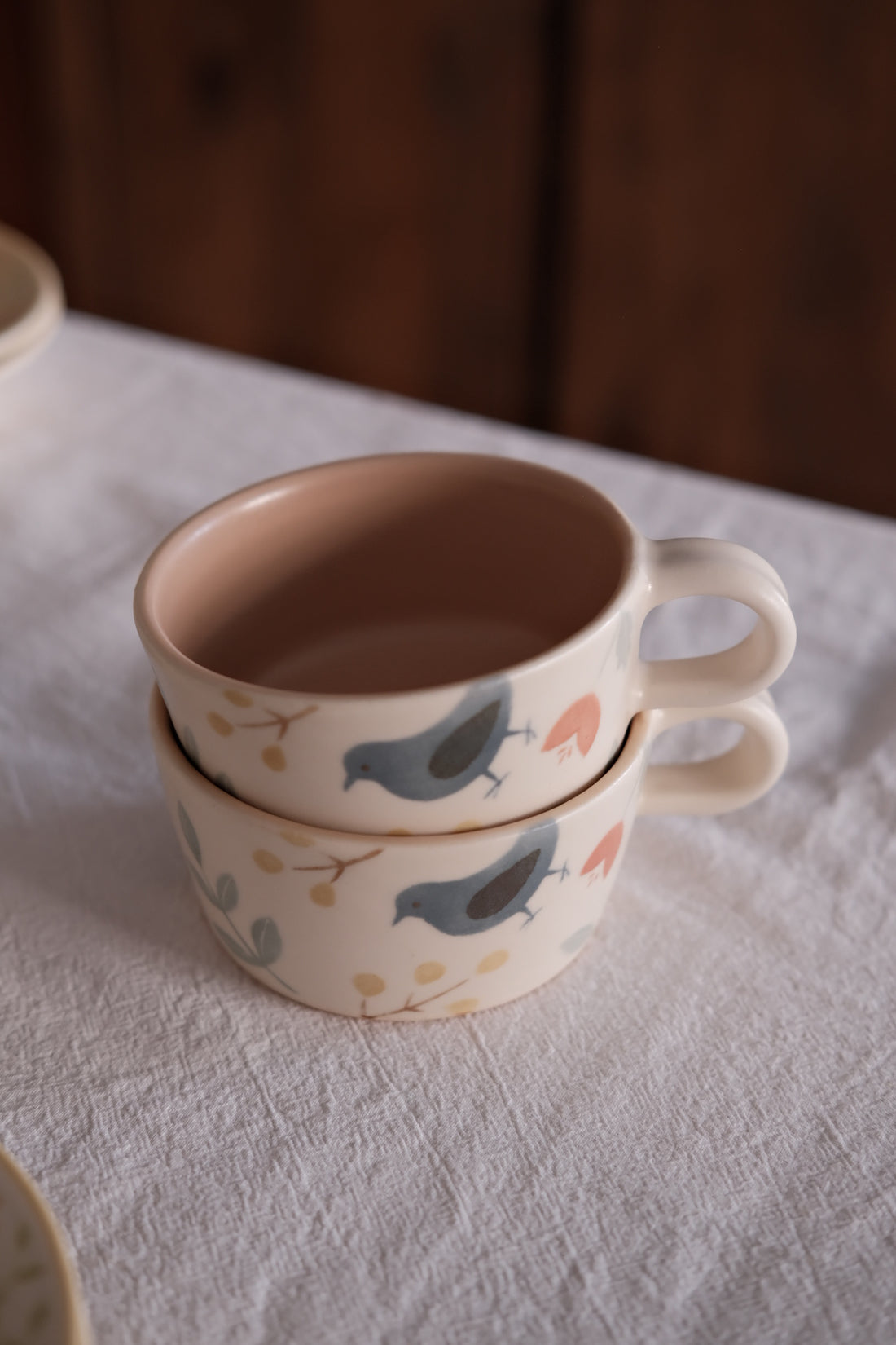 Buncho Pottery Bird and flower soup cup - Blue