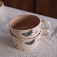 Buncho Pottery Bird and flower soup cup - Blue