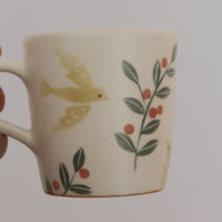 Buncho Pottery Bird w Berry Mug & Suacer