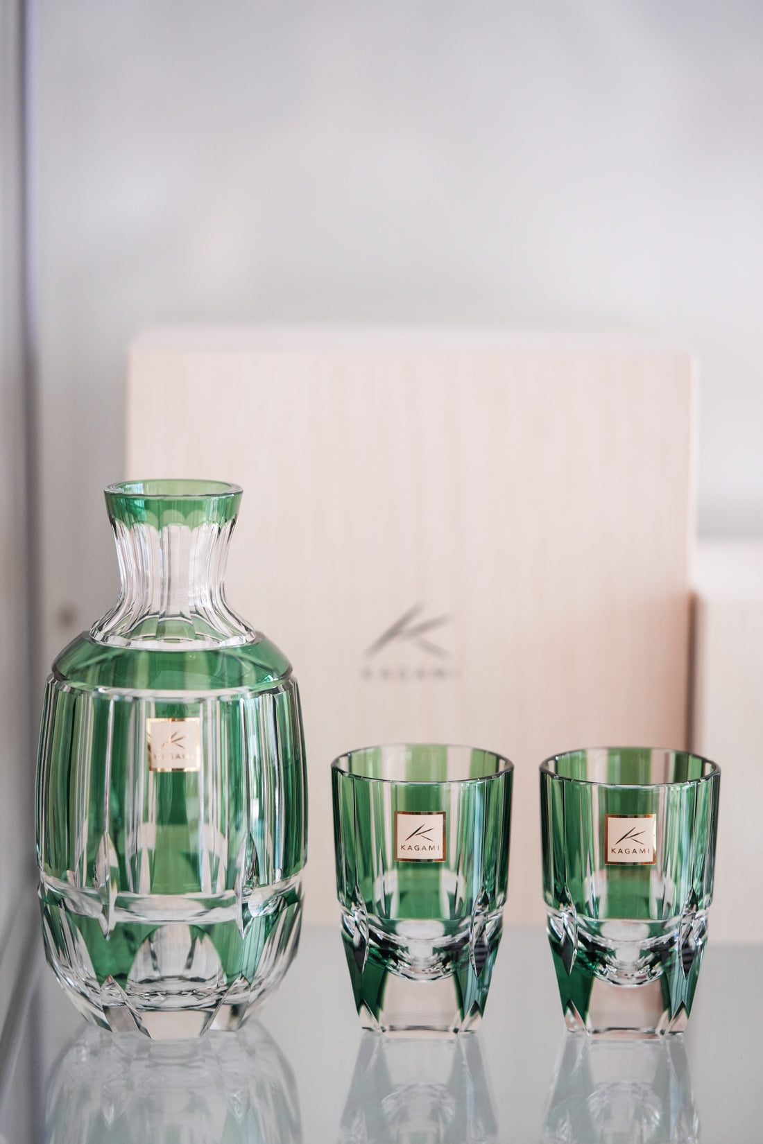 Kagami Crystal - A set of Sake Glasses, Edo Kiriko "Bamboo Stem Series"