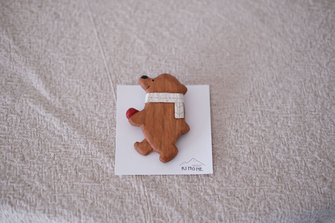 Bear brooch (white scarf)- By Japanese artist Kinone