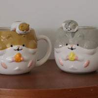 Japanese Ceramic Hamster Mugs And Spoon