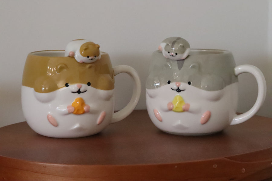 Japanese Ceramic Hamster Mugs And Spoon