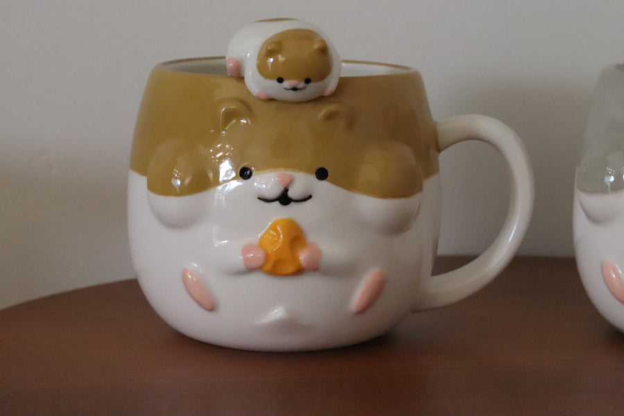 Japanese Ceramic Hamster Mugs And Spoon