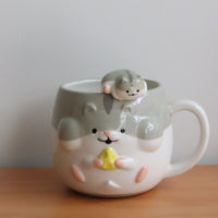 Japanese Ceramic Hamster Mugs And Spoon