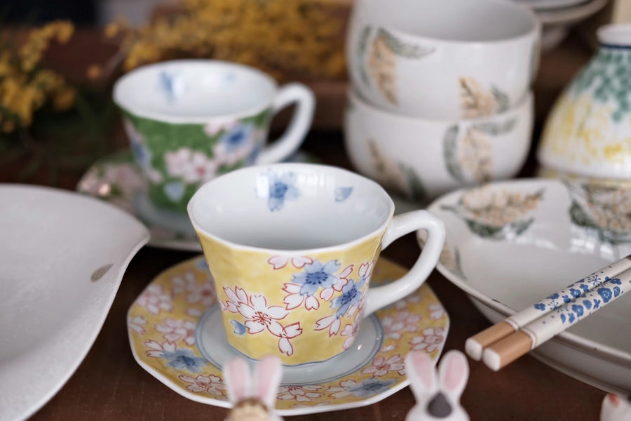 Gift Set - Yellow Sakura Coffee Cup With Saucer