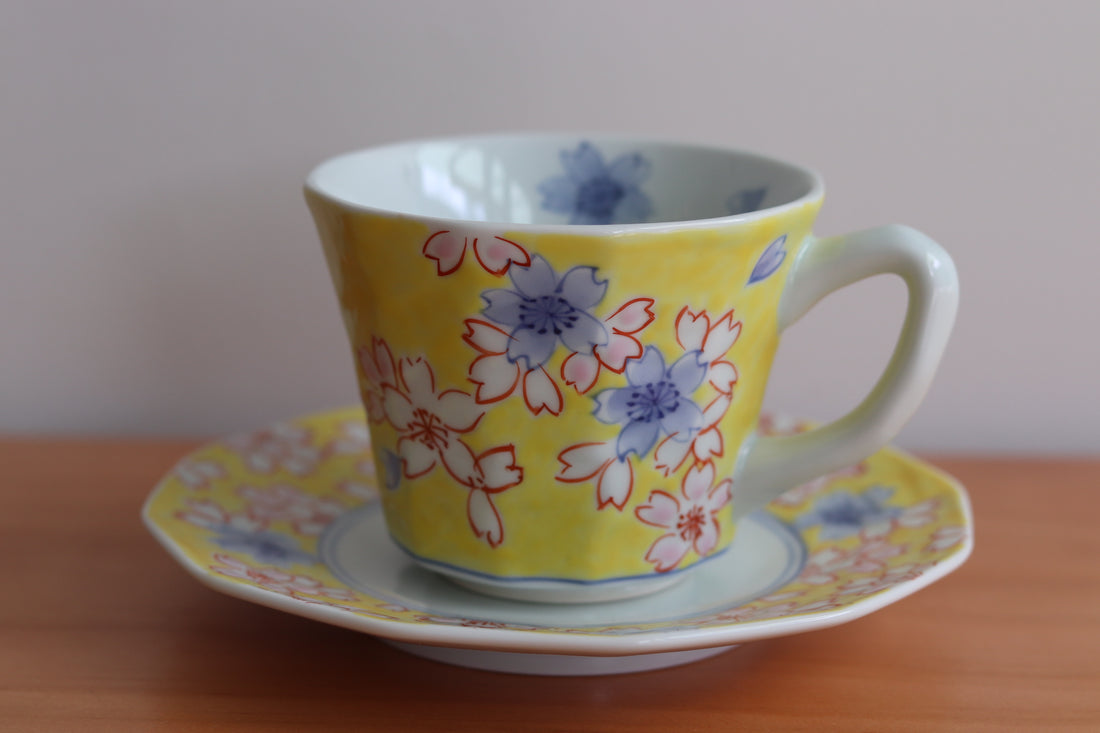 Gift Set - Yellow Sakura Coffee Cup With Saucer